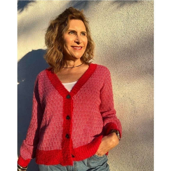 Women's Tree Button Graphic Cardigan -
Red new - Picture 2 of 9